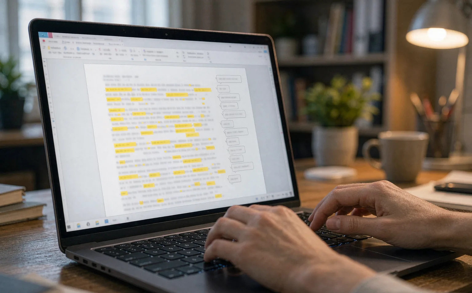 Laptop con un documento condiviso pieno di commenti a margine